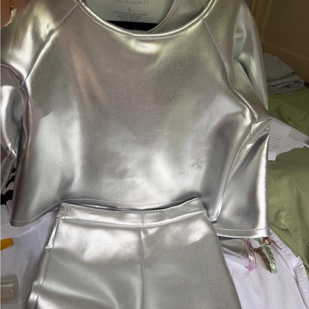 Cynthia Rowley Silver and White Garment shorts size 4, and jacket size S , top L